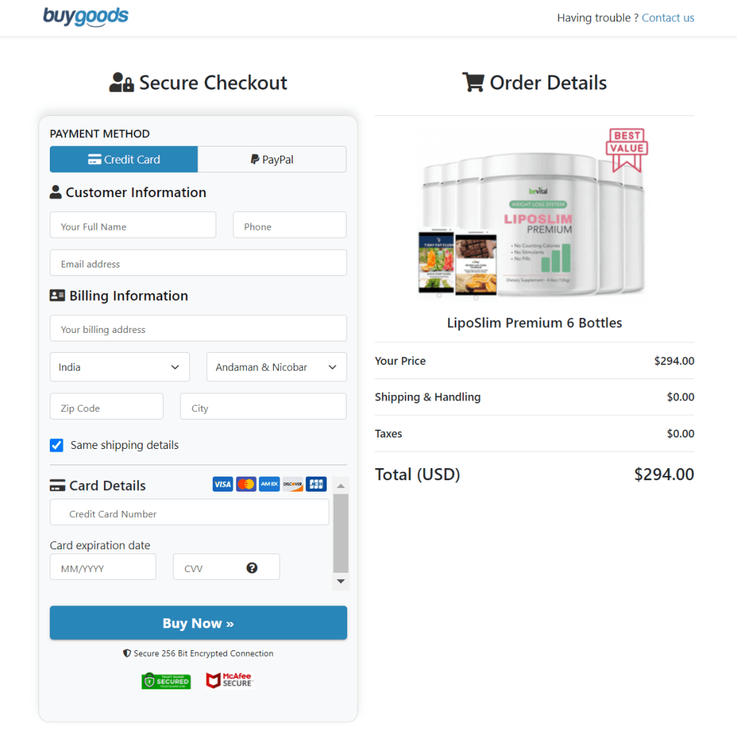 LipoSlim Premium  Secure Order Form